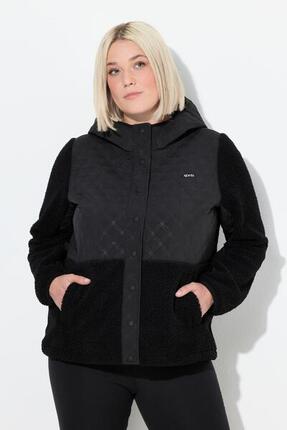 Damen Fleecejacke Stepp Kapuze Druckknöpfe