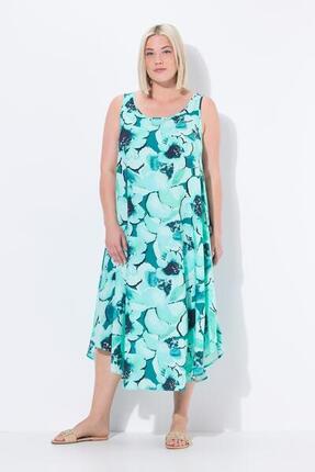 Damen Midikleid Blüten A-Linie Rundhals ärmellos