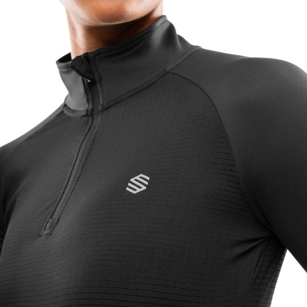 Damen Fitness -sweatshirt halblanger reißverschluss Center Black Schwarz 4/7
