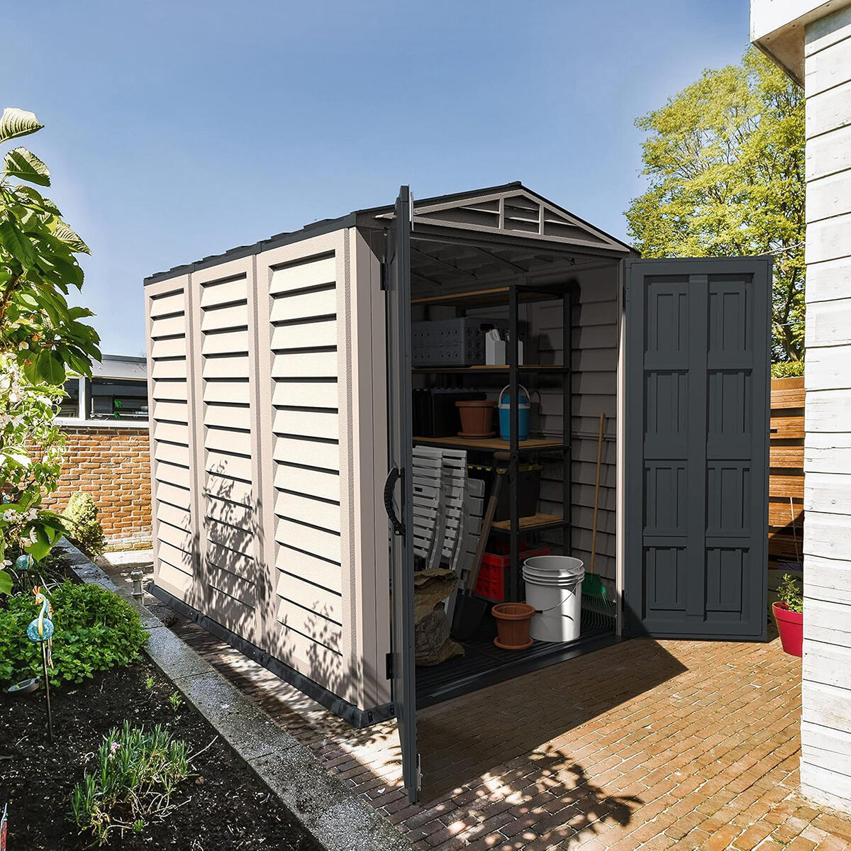 Caseta jardín YardMate Plus 5×8 PVC gris claro/oscuro 3/7