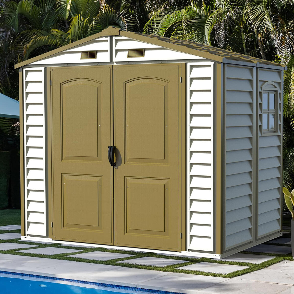 Caseta jardín StoreAll 8×6 PVC marfil/marrón 6/7
