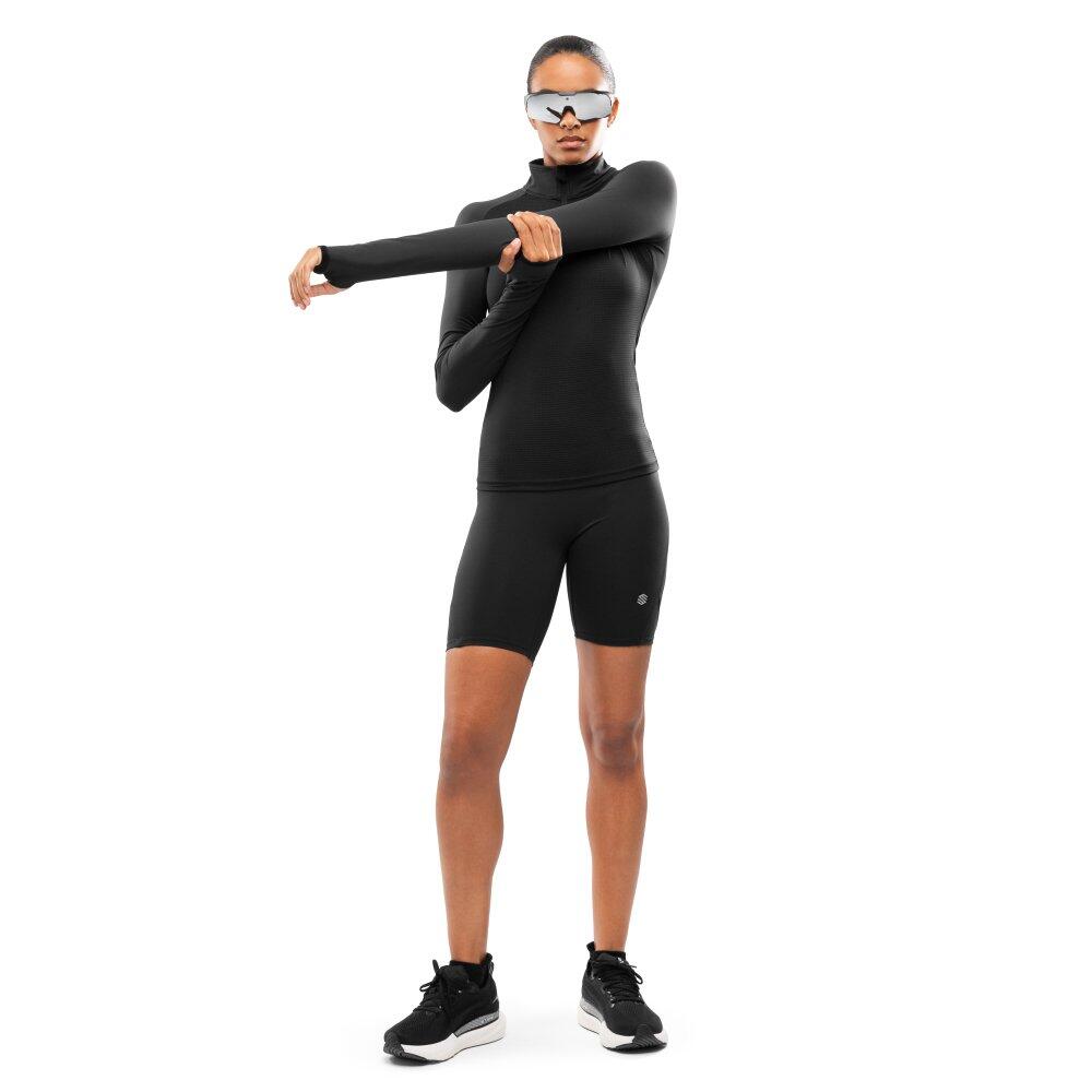 Damen Fitness -sweatshirt halblanger reißverschluss Center Black Schwarz 3/7