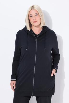 Damen Sweatjacke Zierpaspel Oversized Kapuze 2-Wege-Zipper