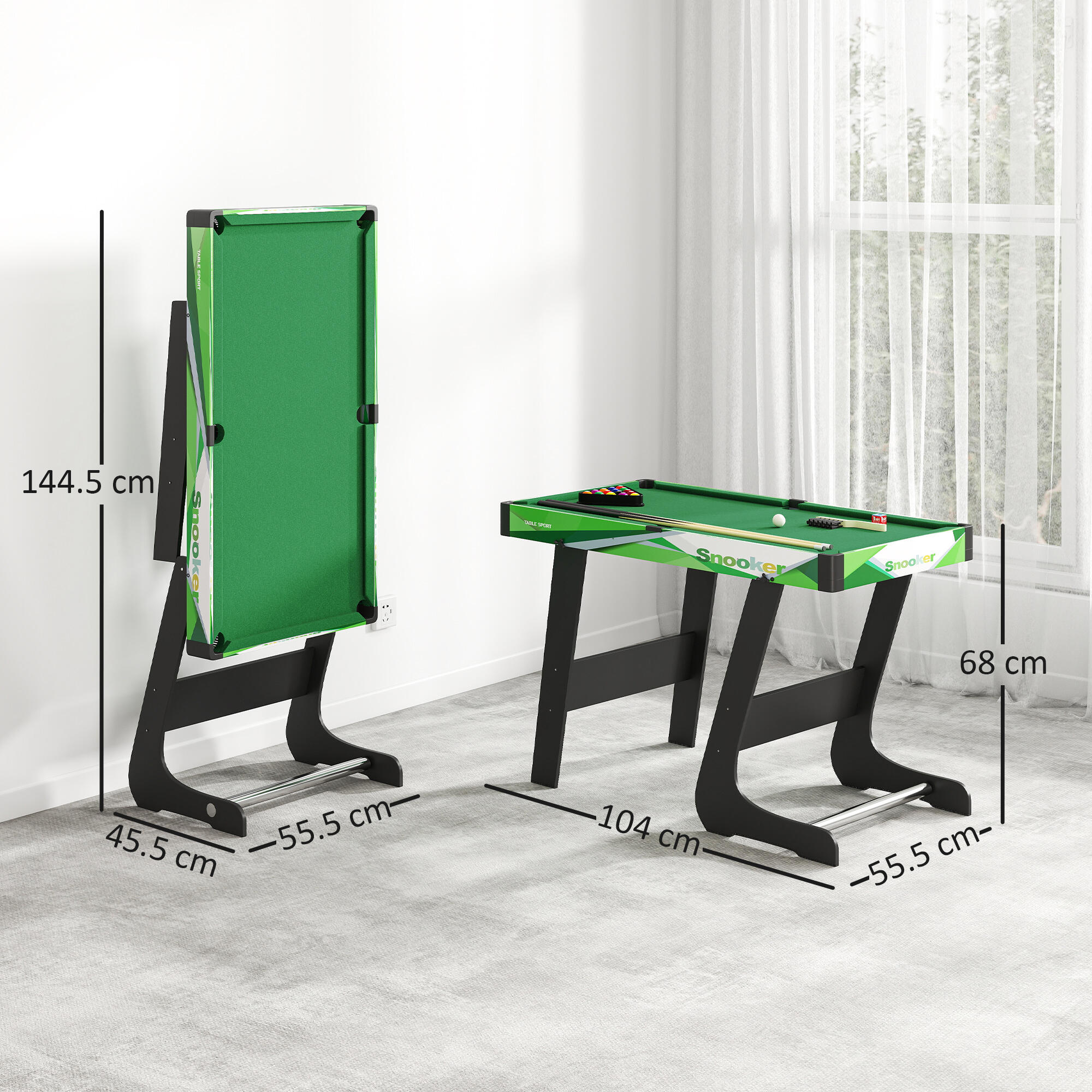 SPORTNOW Tavolo Biliardo Pieghevole con Accessori Adulti e Bambini 104x55.5x68cm 3/8