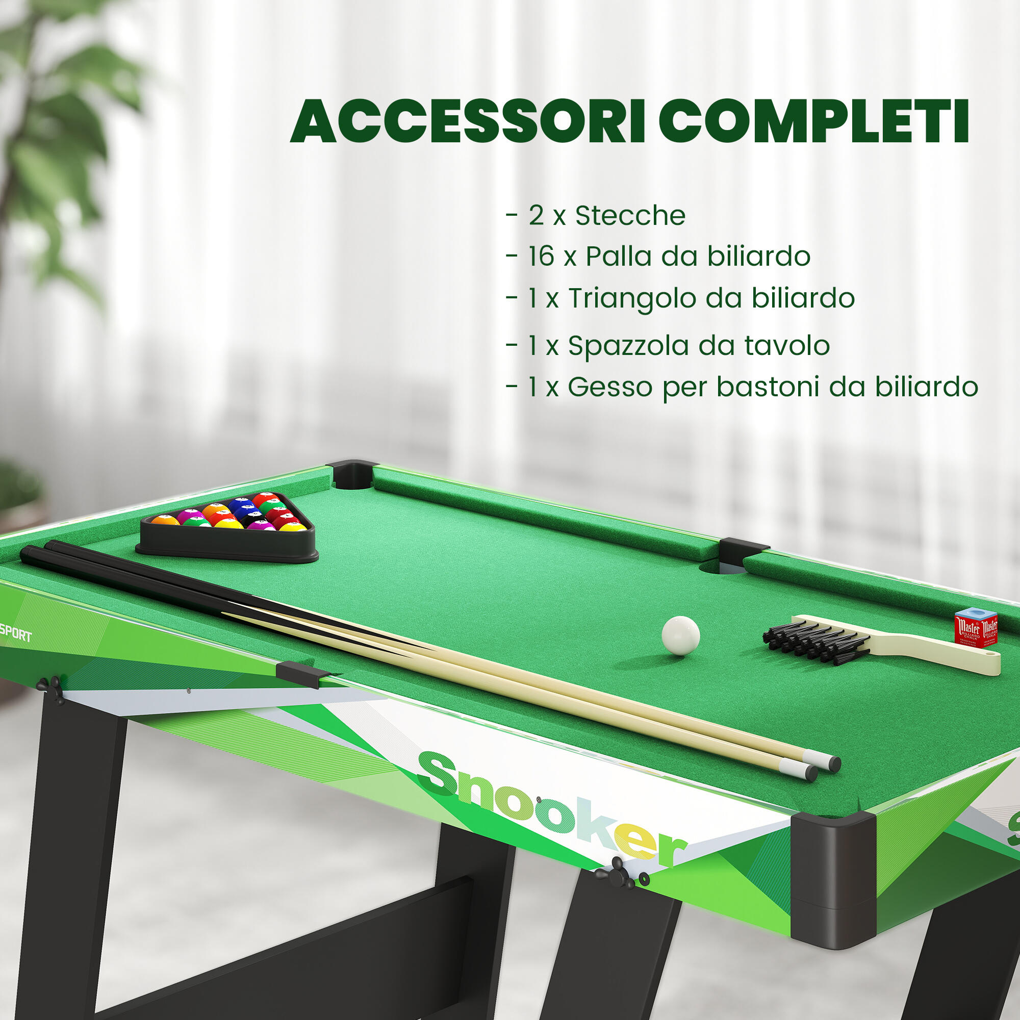 SPORTNOW Tavolo Biliardo Pieghevole con Accessori Adulti e Bambini 104x55.5x68cm 5/8