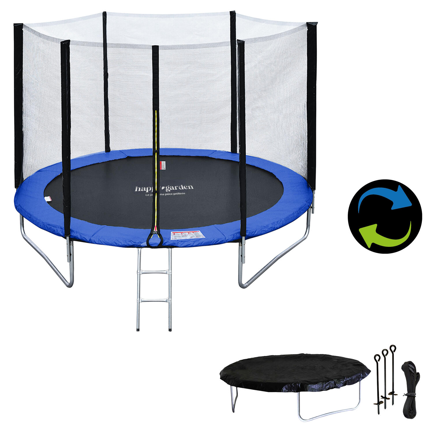 Trampoline 245cm réversible bleu/vert CANBERRA + échelle, bâche et kit d'ancrage 2/7