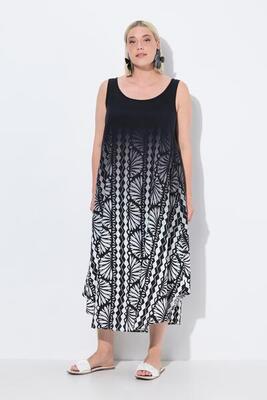 Damen Midikleid Muscheln A-Linie Rundhals ärmellos