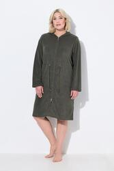 Femme Peignoir à capuche et manches longues. Cordon sous tunnel.