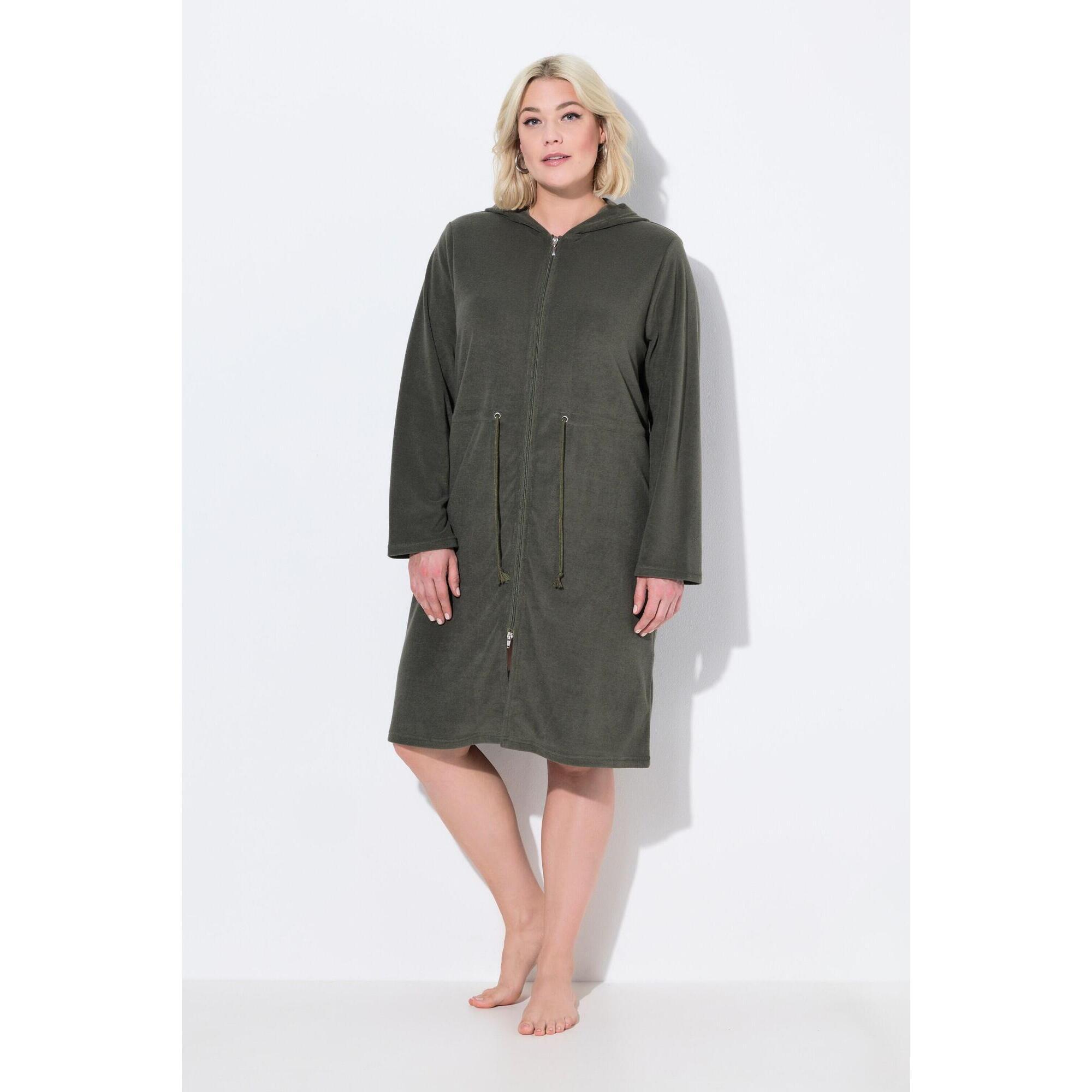 Ulla Popken - Femme Peignoir À Capuche Et Manches Longues. Cordon Sous Tunnel. - Peignoir De Bain - Gris - 52 2xl - Decathlon
