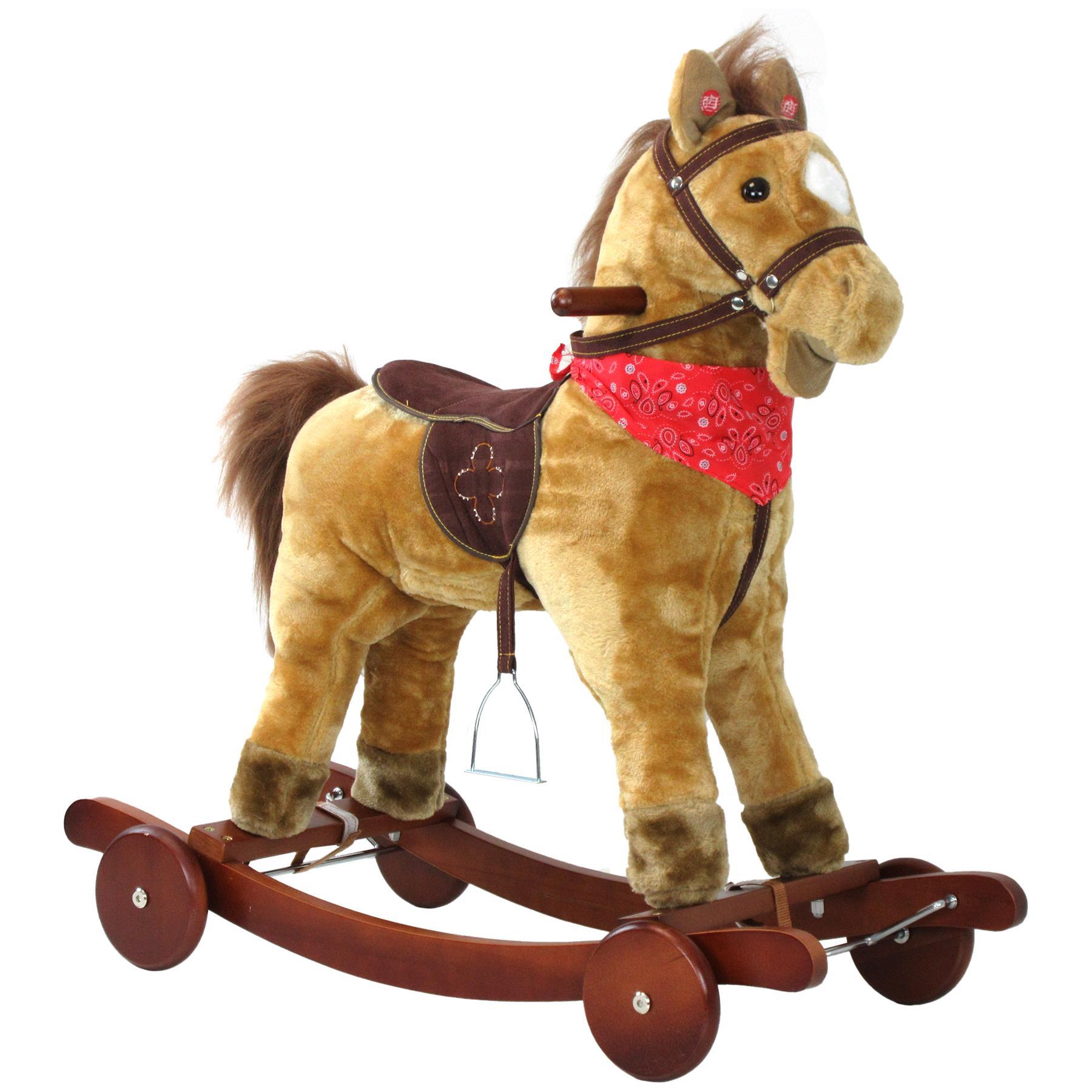 Childrens Push Scooter Rocking Horse Luxury Plush Toy with Push Along Wheels