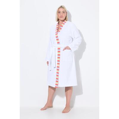 Damskie szlafrok z dzianiny dresowej brzegi w paski wiązany pasek długi rękaw