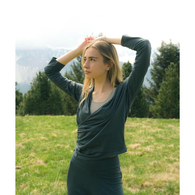 Top Sport Femme Cache-Cœur – Manches Longues, Confort Yoga & Fitness