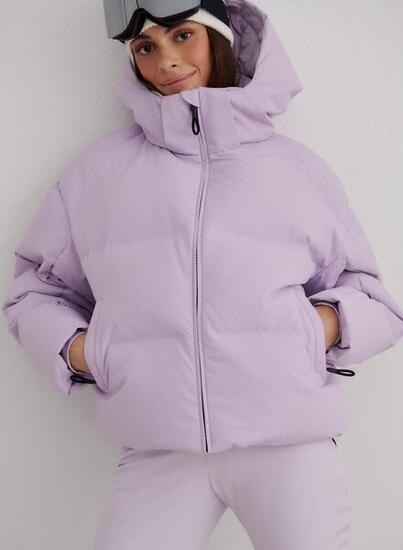 Femme Doudoune Imperméable Respirante avec Capuche Amovible Lilas Clair