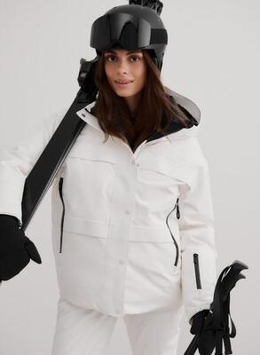 Damen Daunenjacke Wasserdicht Atmungsaktiv mit Verstellbare Kapuze Off-White