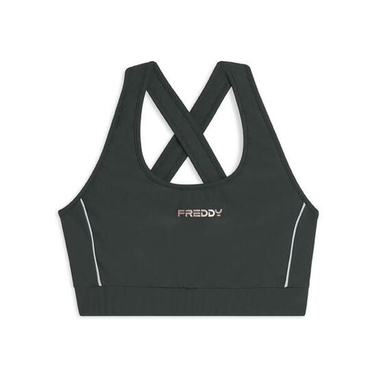 Brassière technique avec bretelles croisées et passepoils blancs