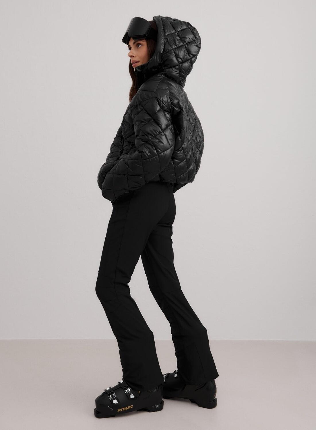 Damski anorak ocieplany, pikowany w romby, regulowany kaptur Luxe czarny połysk 2/7