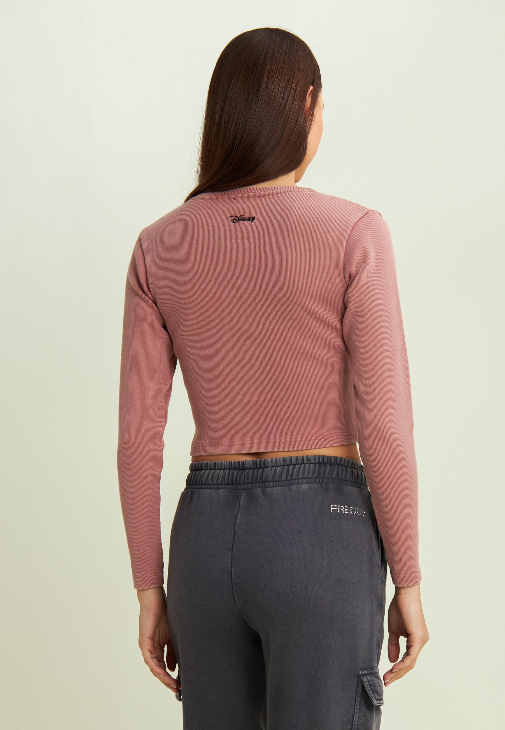 T-shirt cropped da donna a manica lunga con ricami Disney 3/4