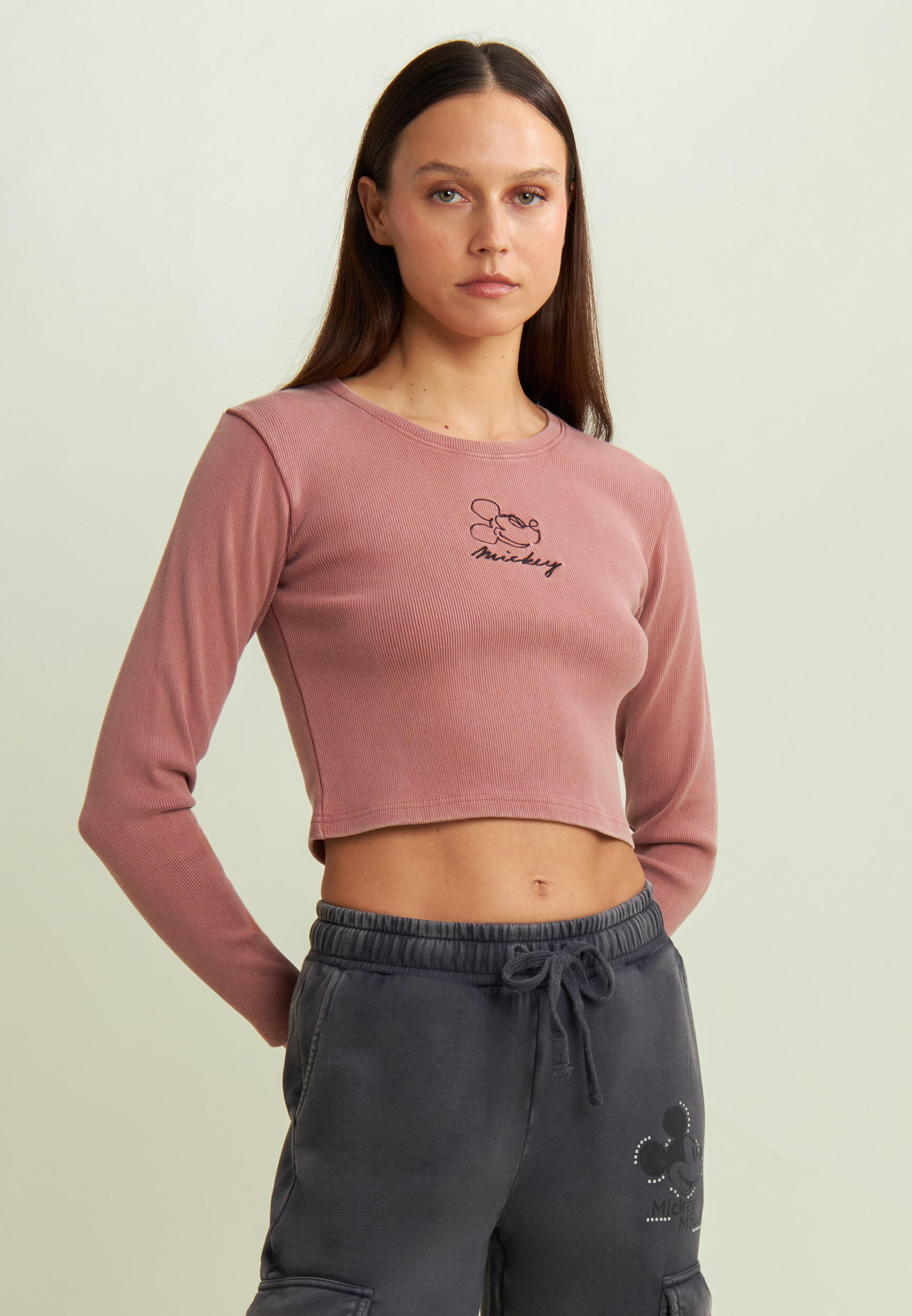T-shirt cropped da donna a manica lunga con ricami Disney 2/4