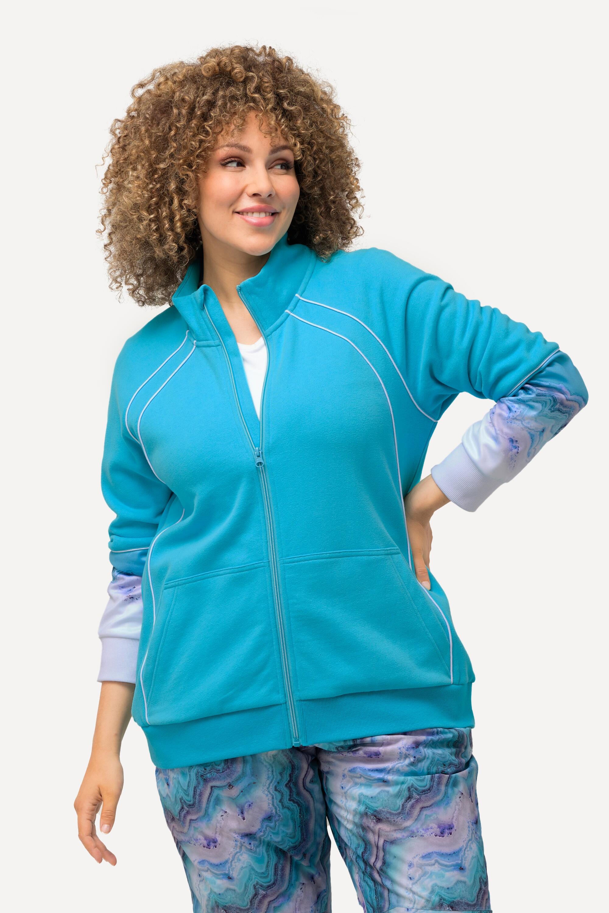 Femme Veste en molleton à col montant poche kangourou et passepoils fantaisie 4/5