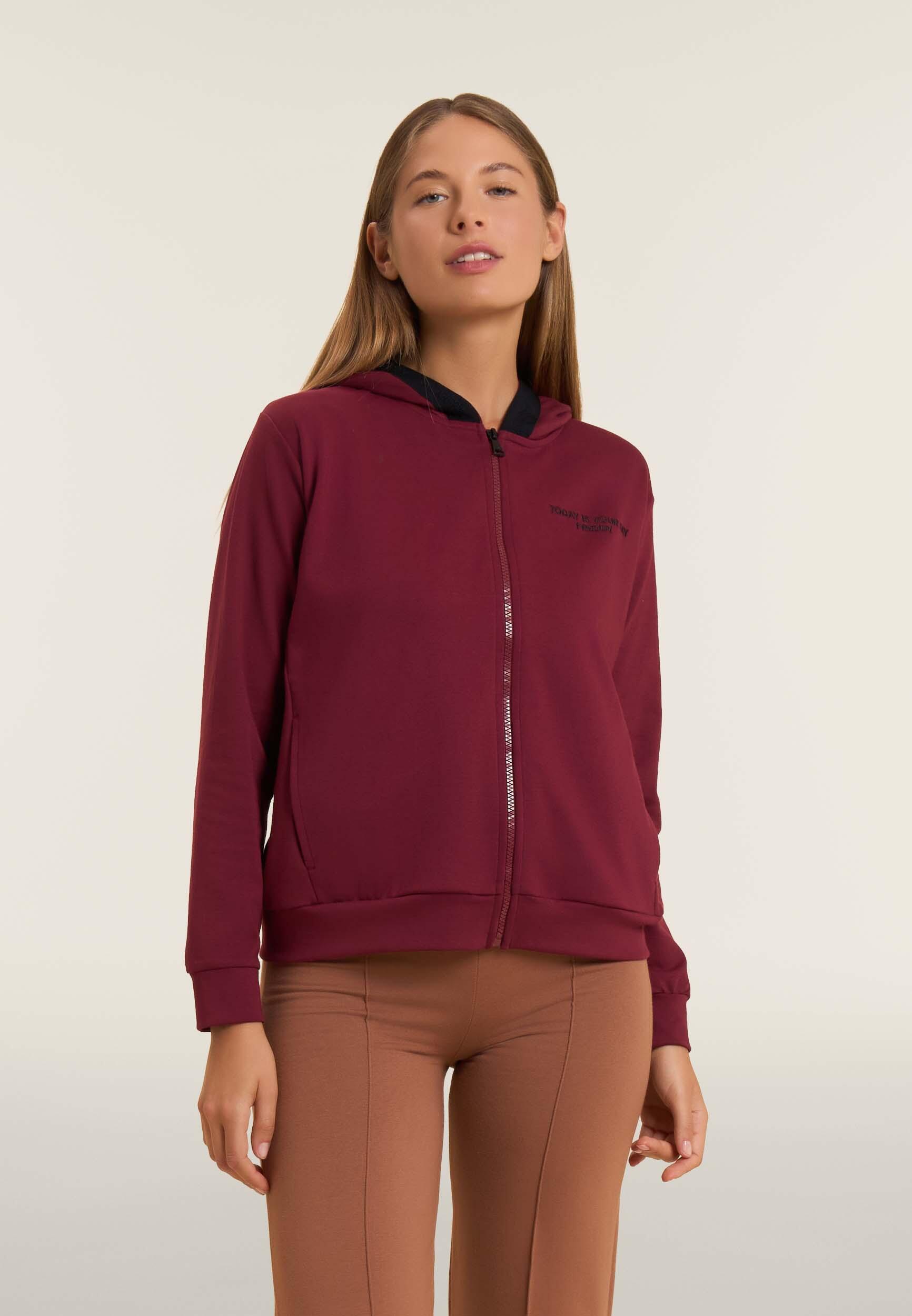 Felpa donna con zip e cappuccio logato 2/4