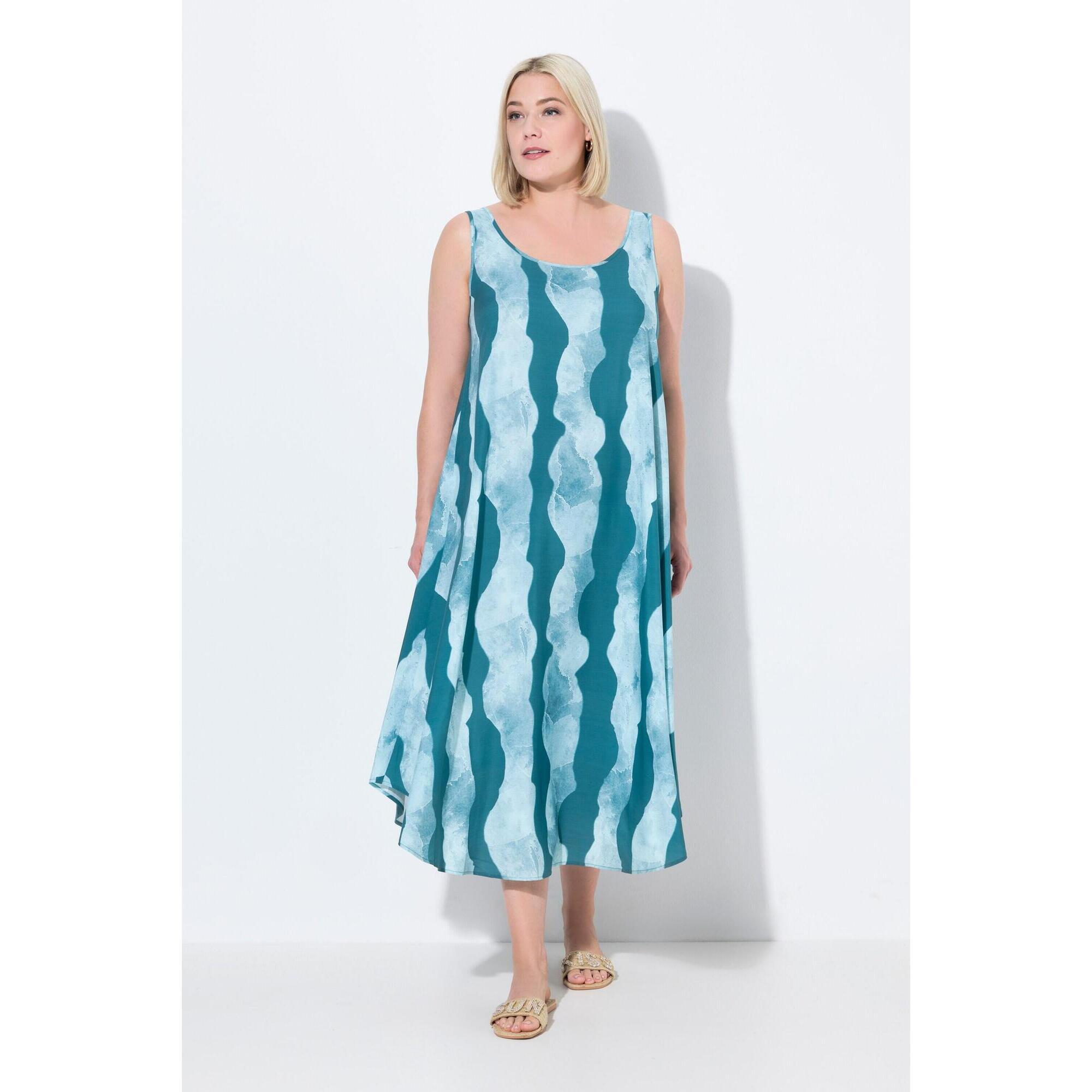 Ulla Popken - Femme Robe Sans Manches. Motif Vagues. Décolleté Rond. Coupe Évasée - Robe - Vert - 52 2xl - Decathlon