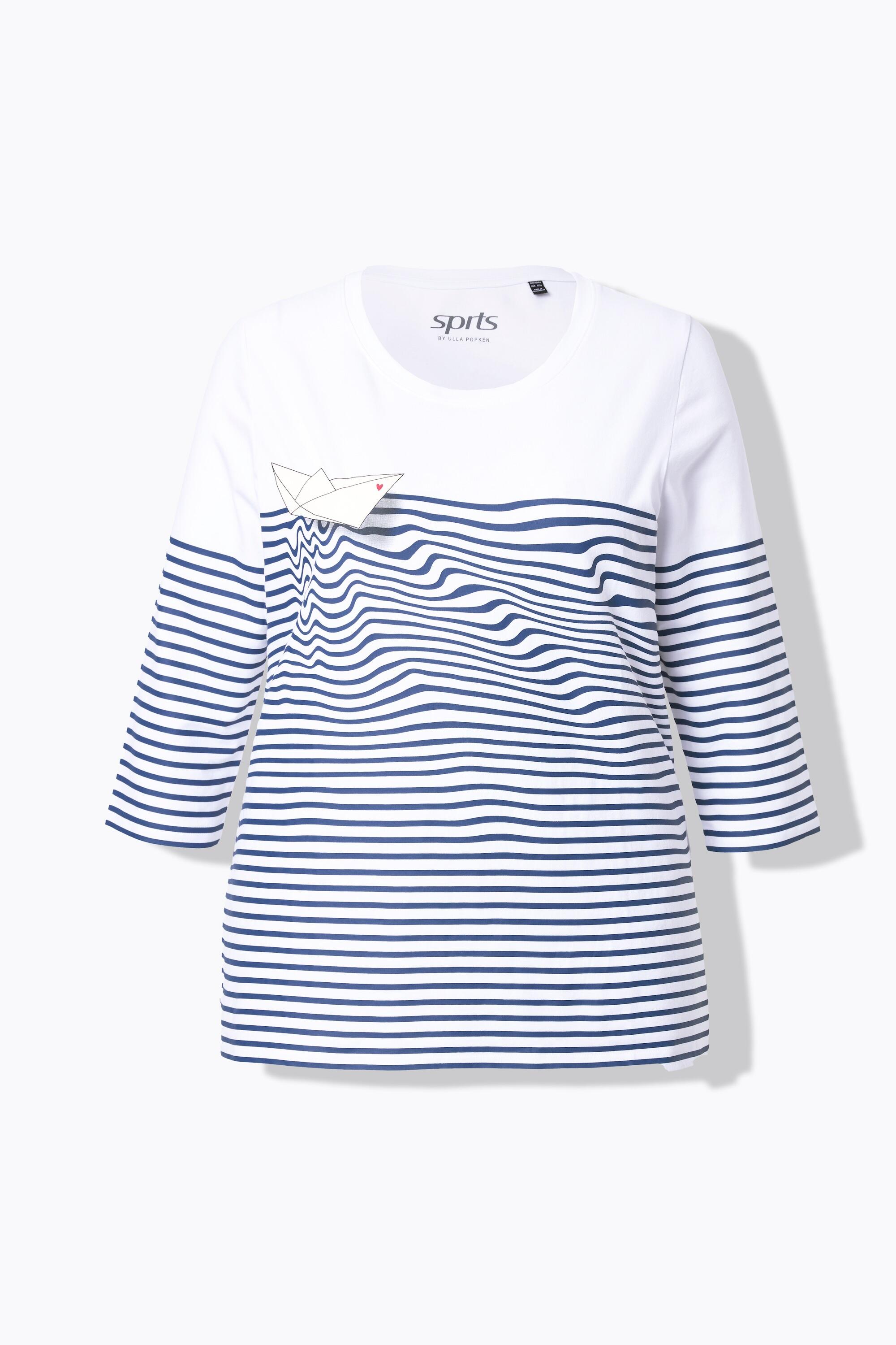 Femme T-shirt à rayures motif bateau en papier encolure bateau et manches 3/4 6/6