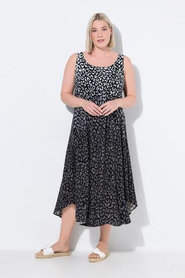 Damen Midikleid Leo-Farbverlauf Rundhals ärmellos