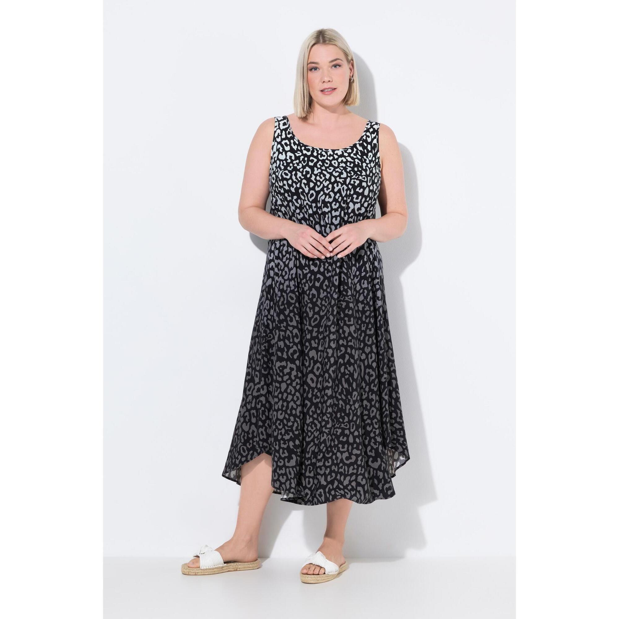 Ulla Popken - Femme Robe Midi Sans Manches. Décolleté Rond. Imprimé Léopard - Robe - Noir - 48 Xl - Decathlon