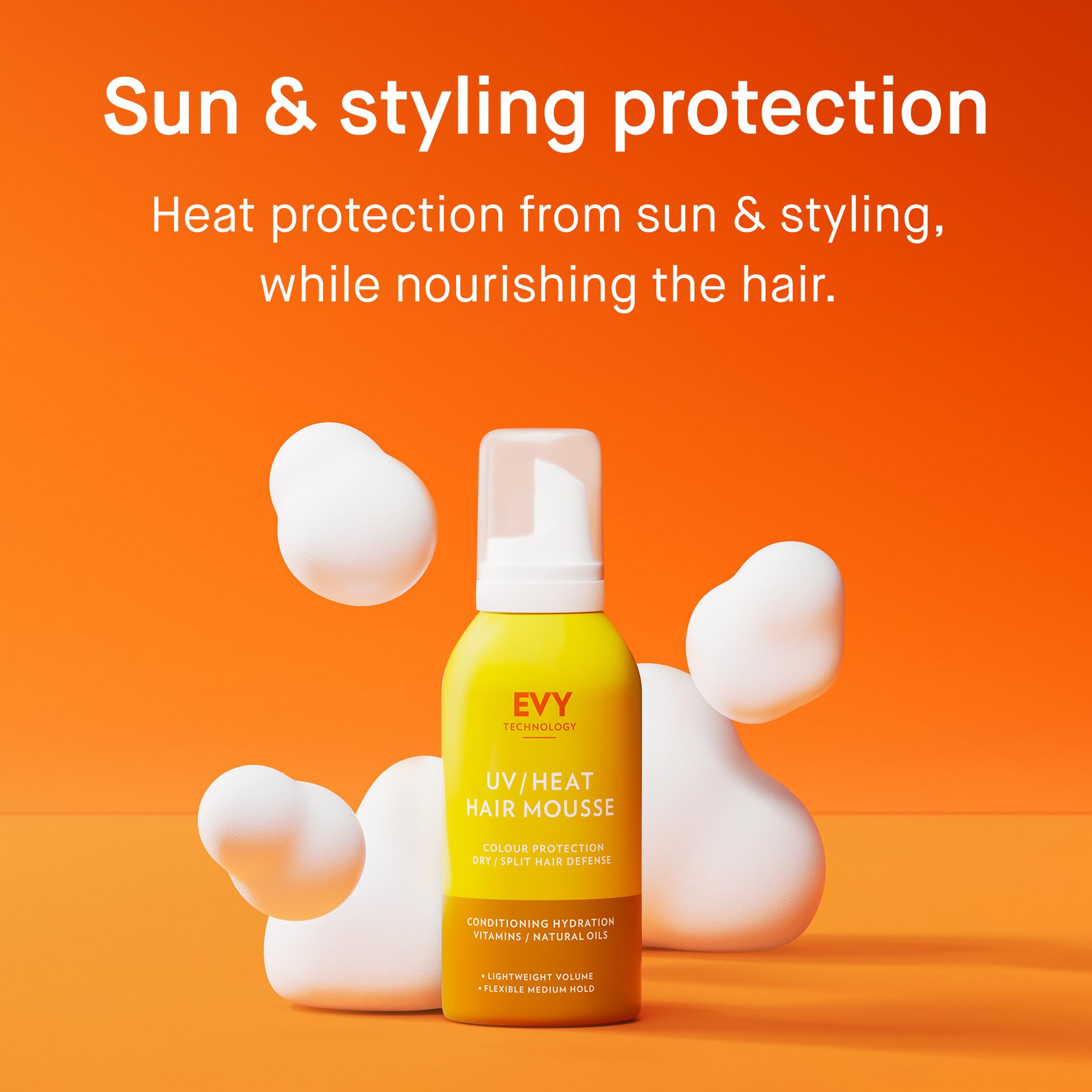 EVY UV/Heat Hair Mousse – UV- en hittebescherming, volume & glans 2/7