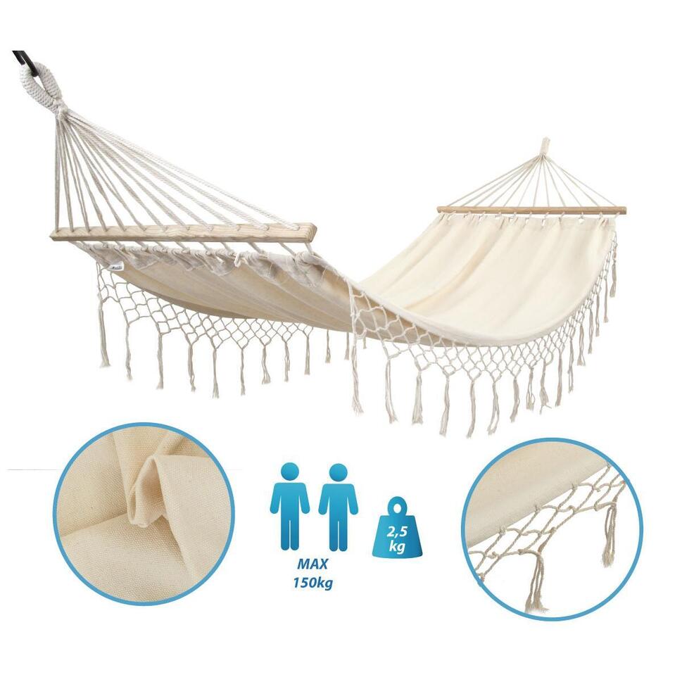 Hamak ogrodowy Enero Camp 2-osobowy 200X150CM z drążkiem i frędzlami