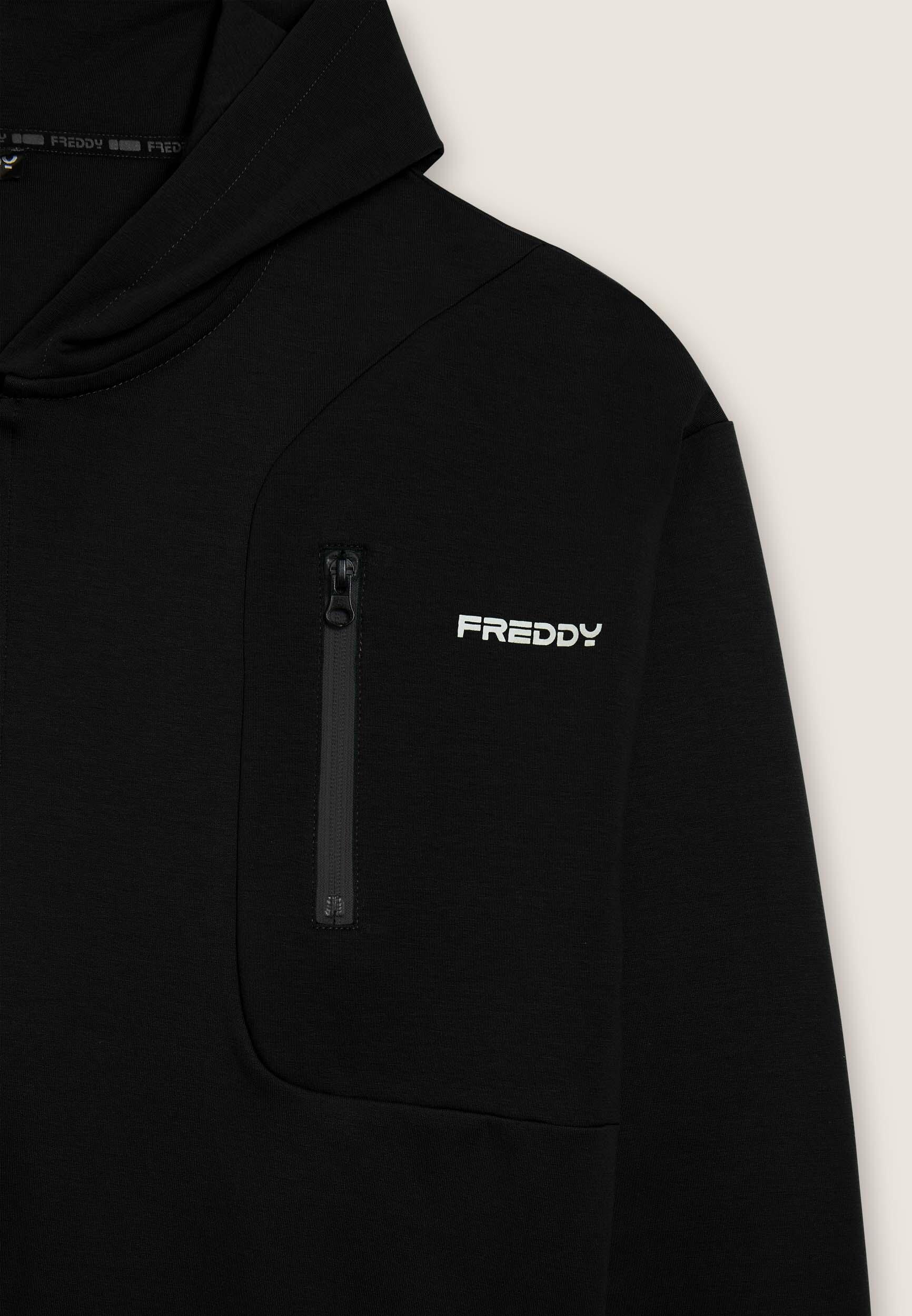Felpa full zip con cappuccio jersey e tasca con zip 3/3