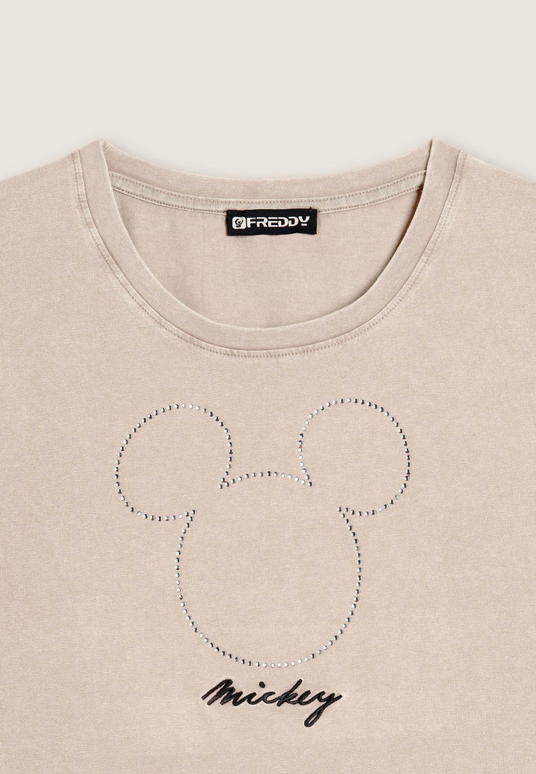 Camiseta cropped para mujer con Mickey Mouse en strass 3/3