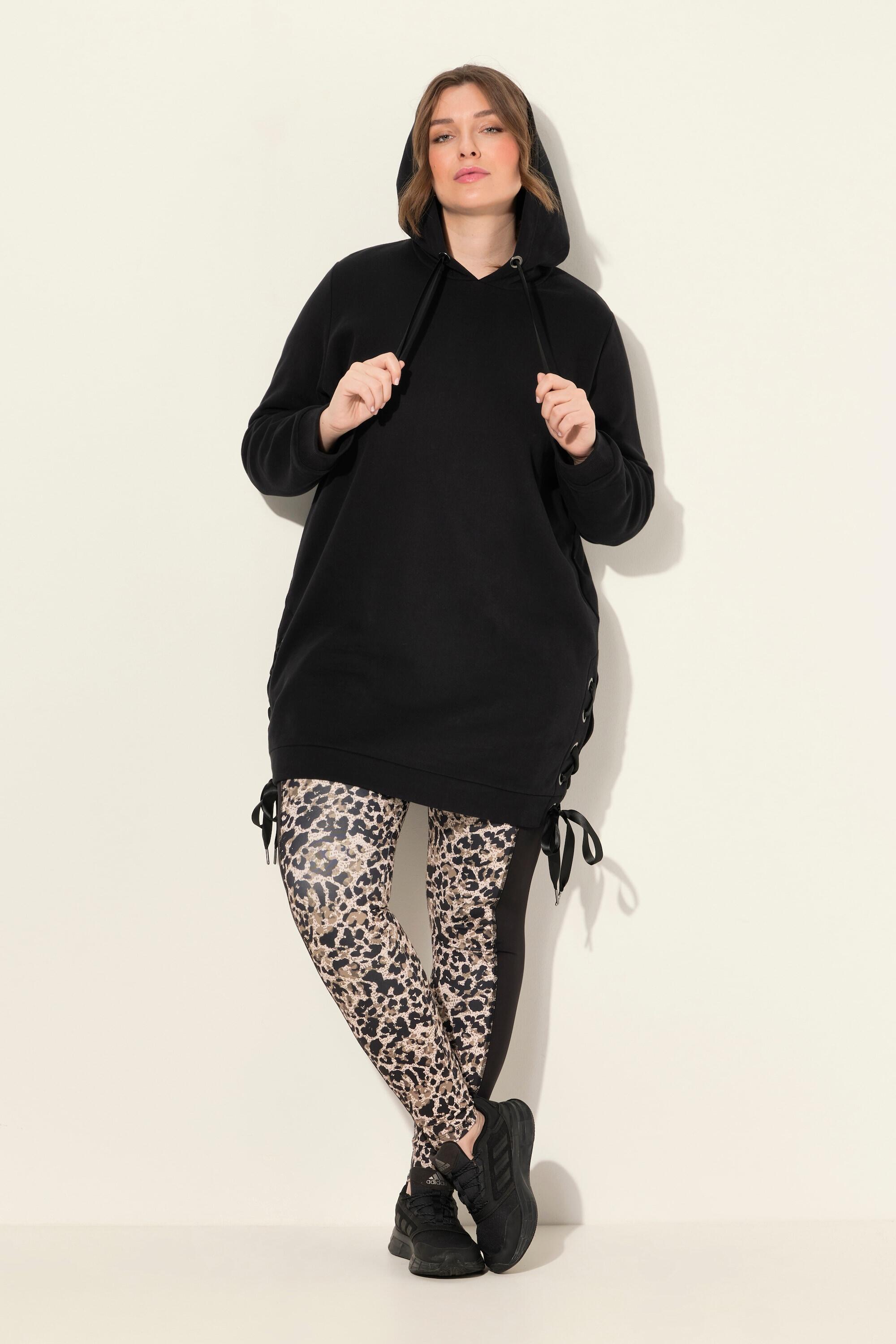 Femme Long sweat à capuche manches longues et bandes en satin 4/5