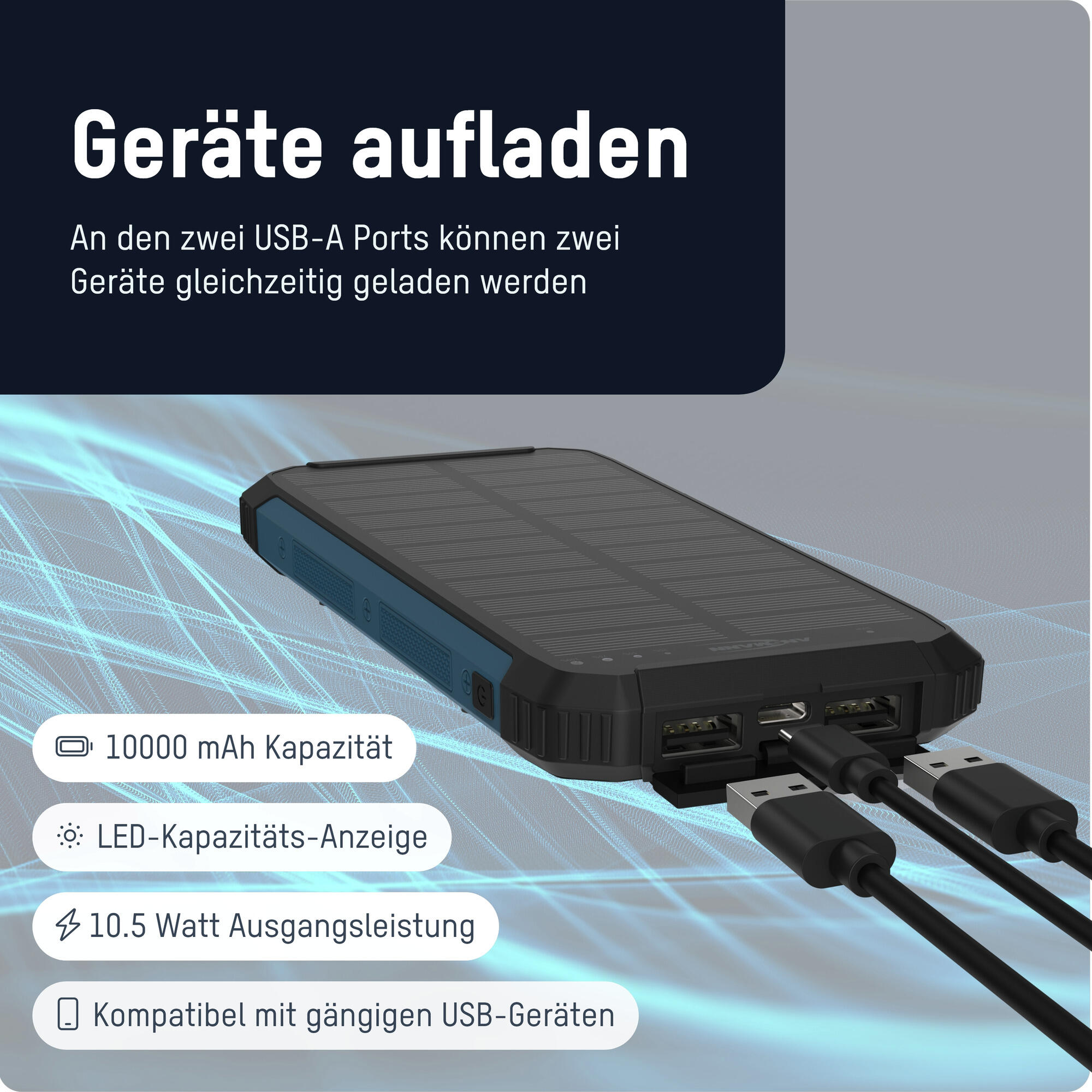 Solar Powerbank 10000mAh, Outdoor Ladegerät, mit Taschenlampe 2/5