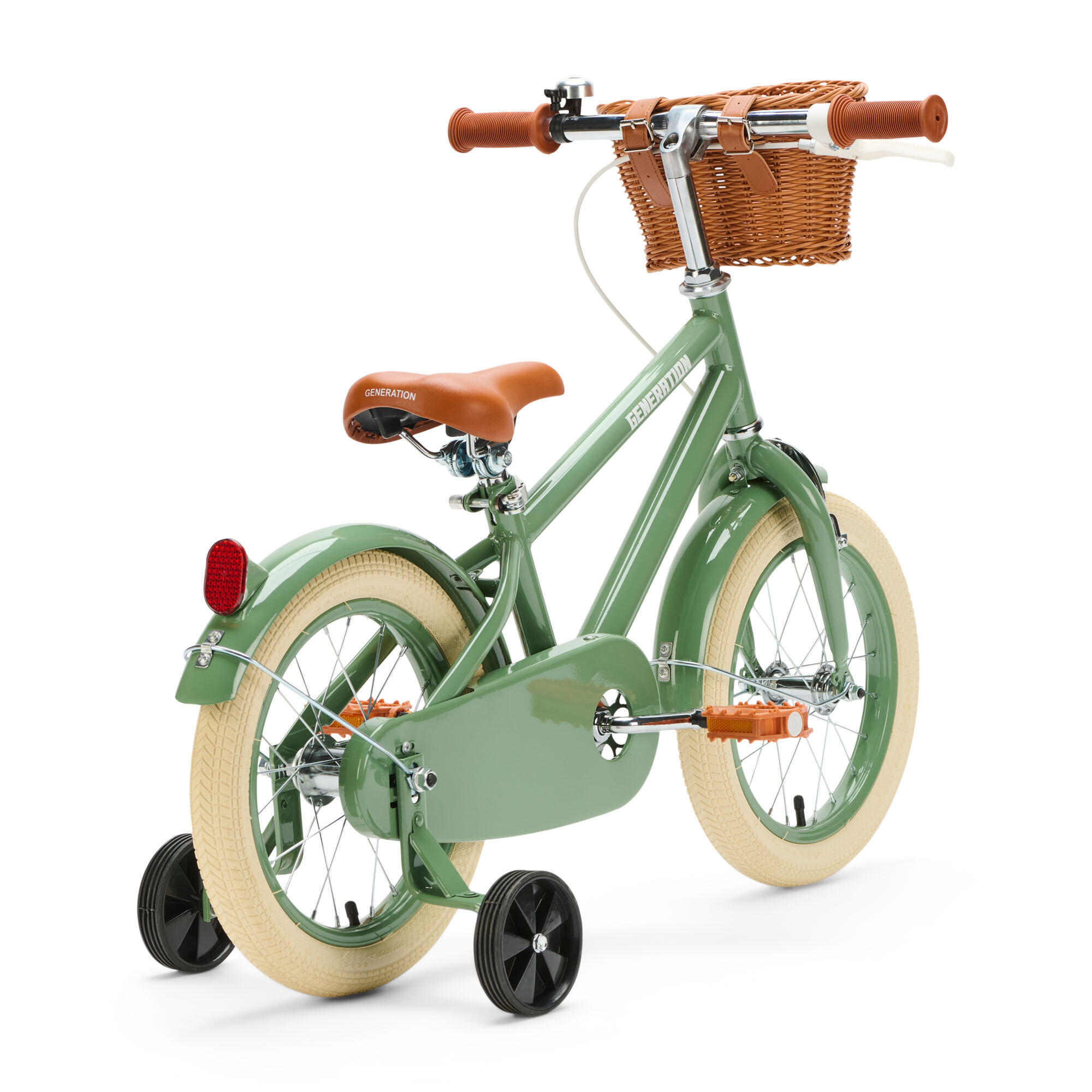 Generation Retro 14 pulgadas Verde – Bicicleta infantil con cesta 3/4