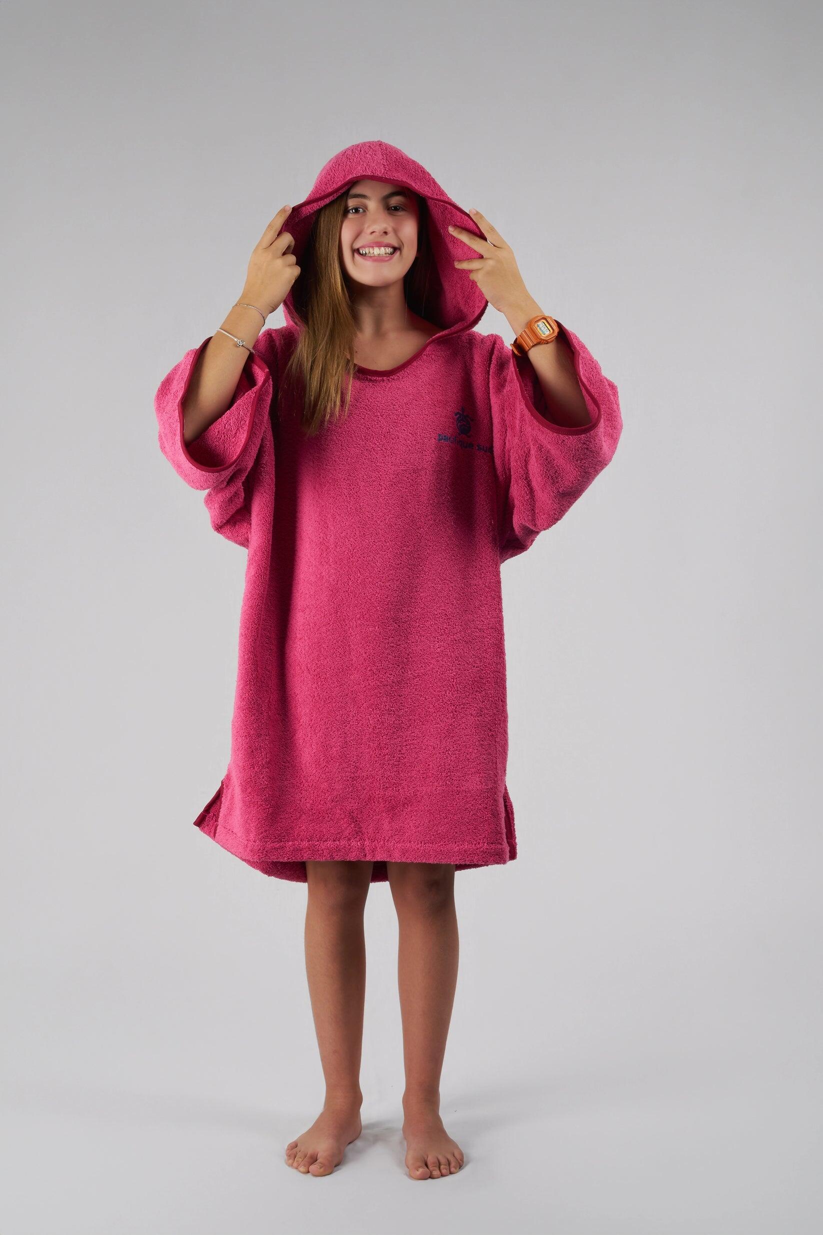 Poncho de Surf Enfant - Rose - Coton - Avec Manches 5/6