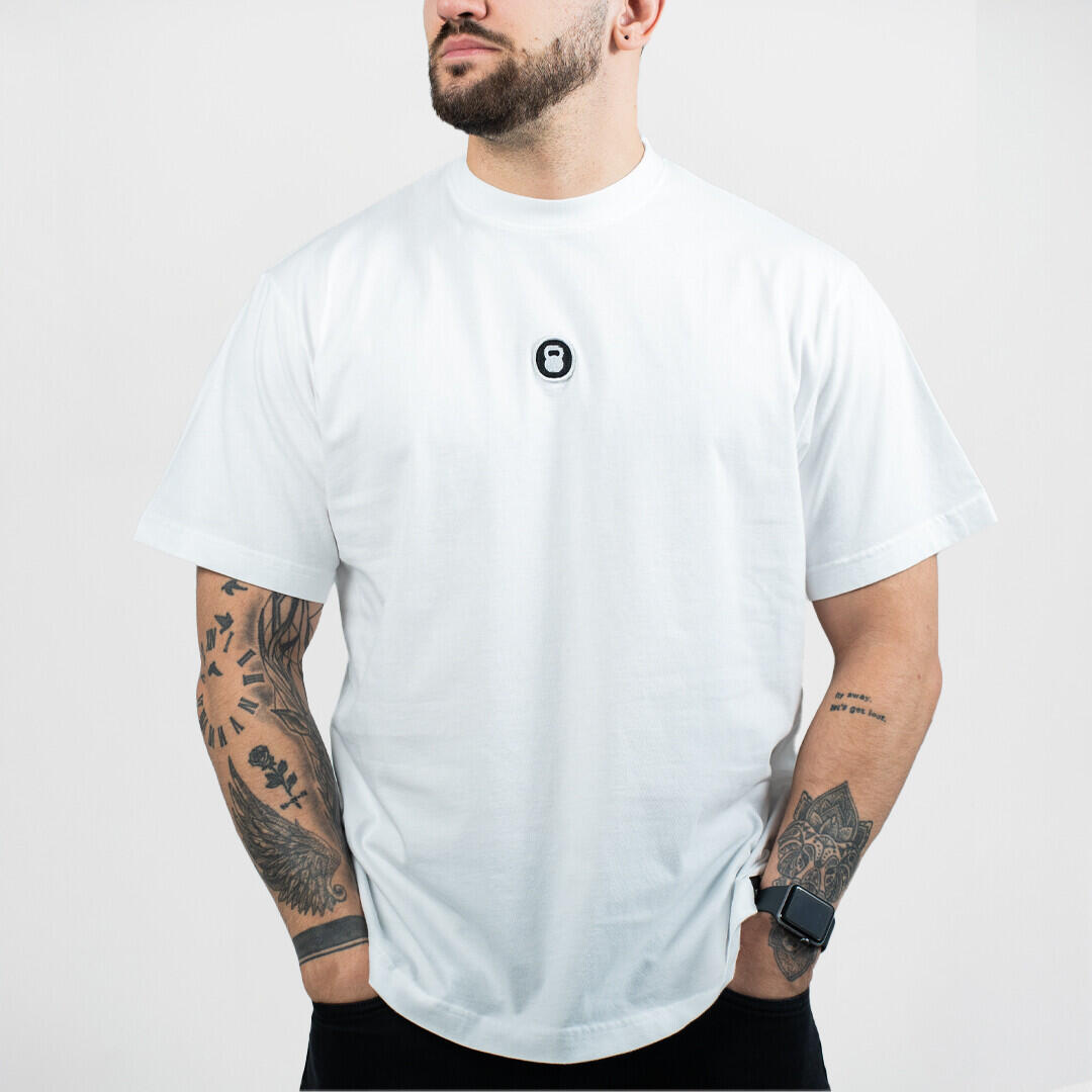Camiseta blanca con kettlebell patch - L 3/4