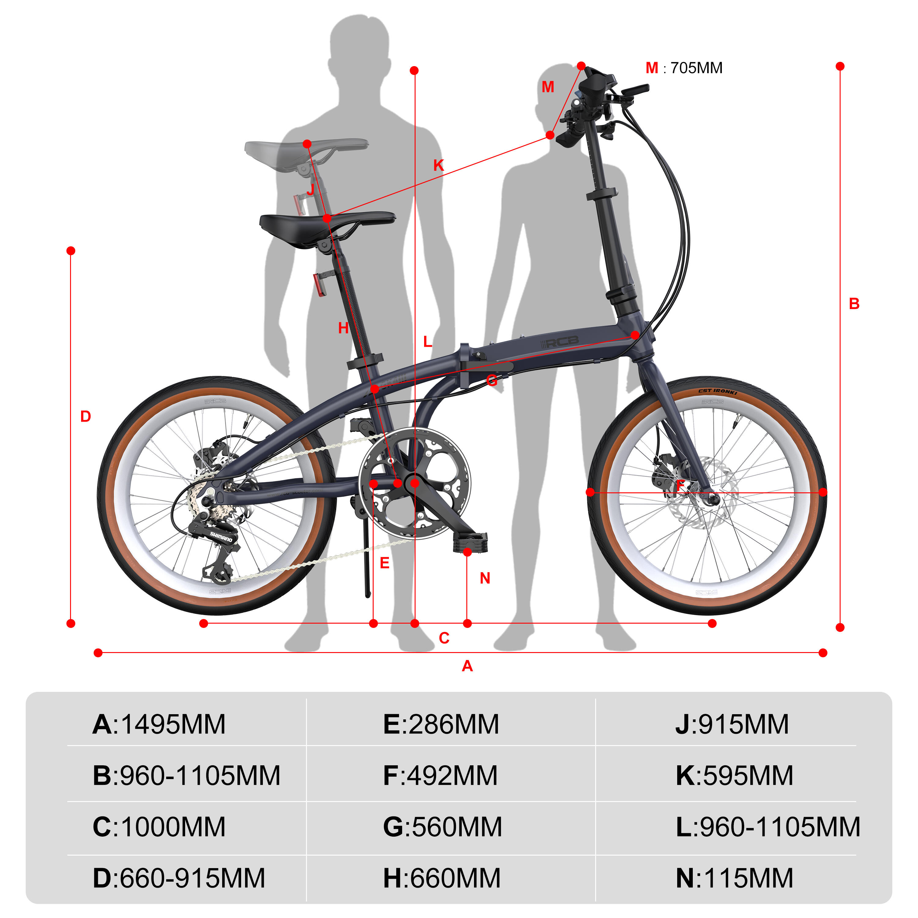 Bici pieghevole RCB GK4 20" alluminio, 7 marce, freni a disco, 12+ anni 6/8