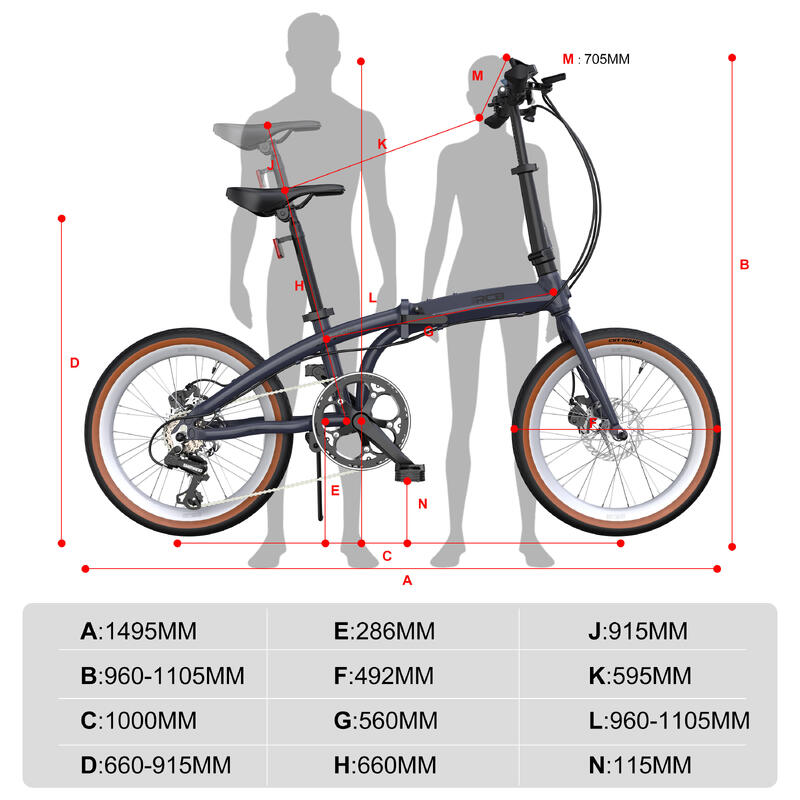 Bicicletă pliabilă 20" RCB GK4, cadru aluminiu, 7 viteze, frâne pe disc, 12+ ani