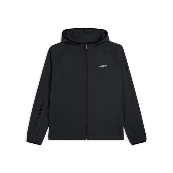 Felpa full zip con cappuccio e bordi in jacquard