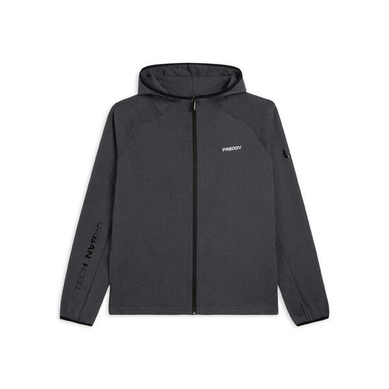 Felpa full zip con cappuccio e bordi in jacquard