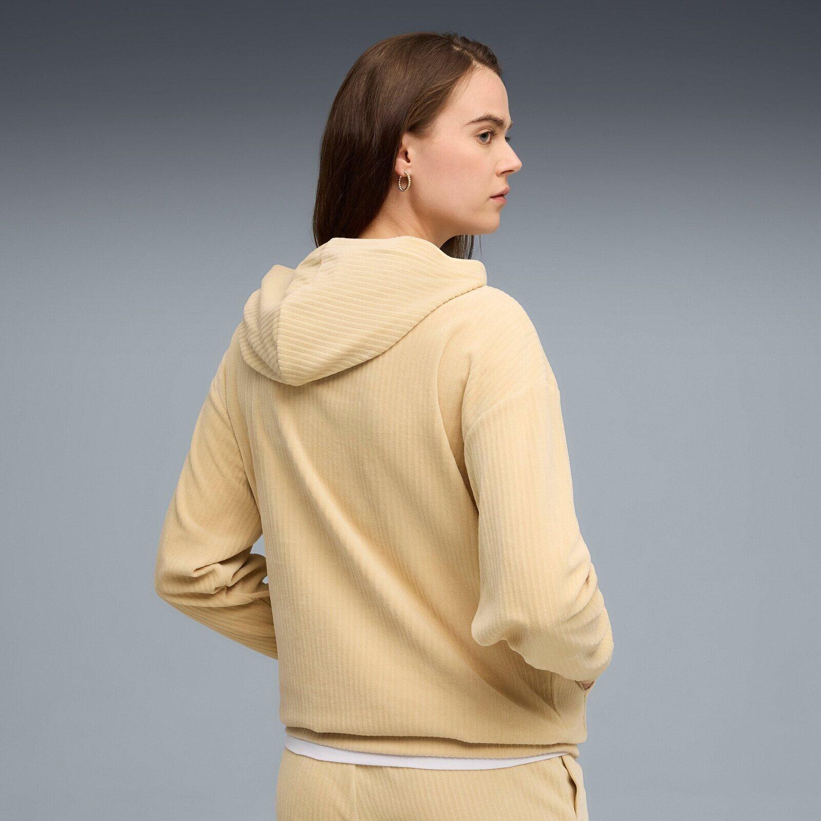 Capot Puma Ess Elevated Comfort Velour Rib Hoodie, Beige, Femmes 2/5