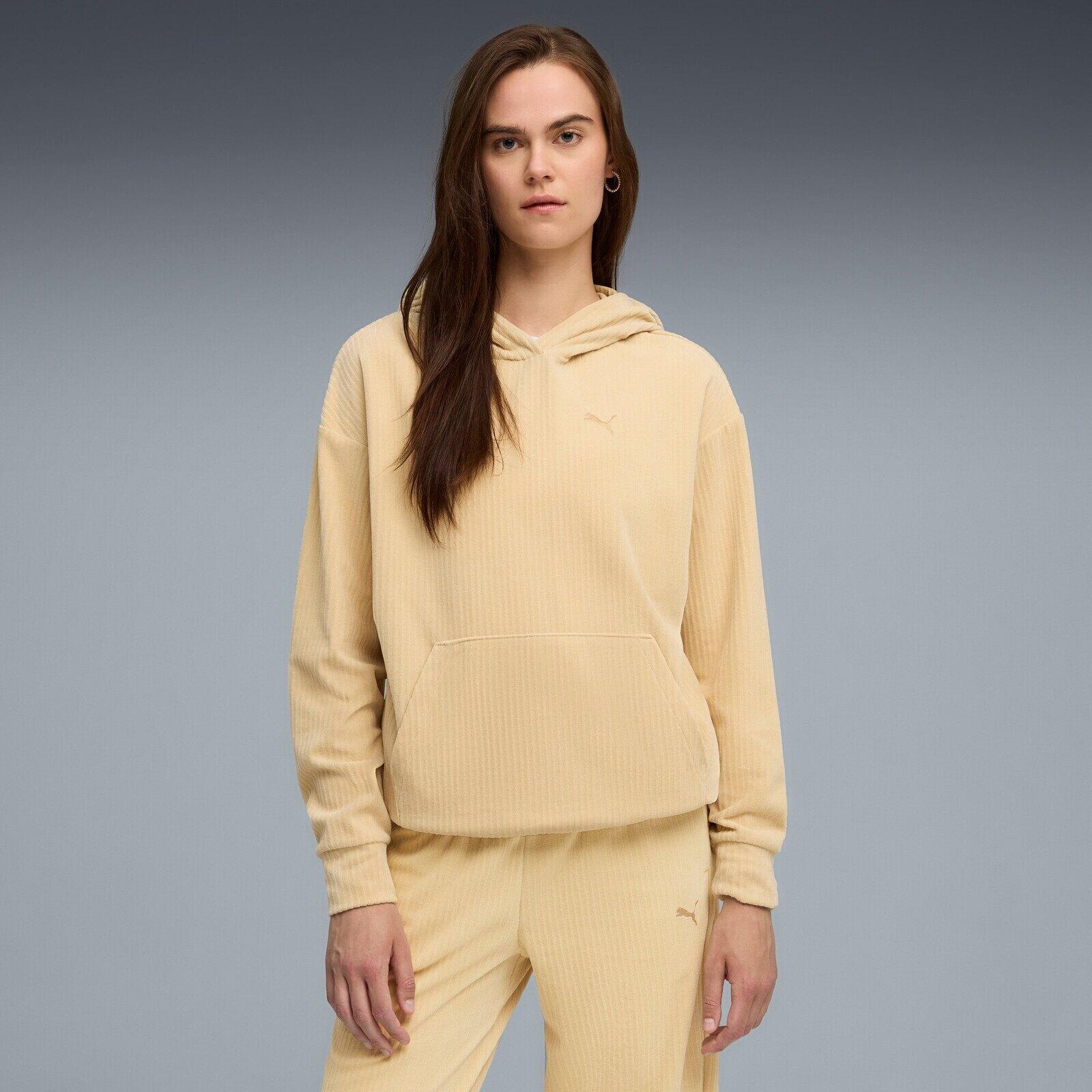 Capot Puma Ess Elevated Comfort Velour Rib Hoodie, Beige, Femmes 4/5