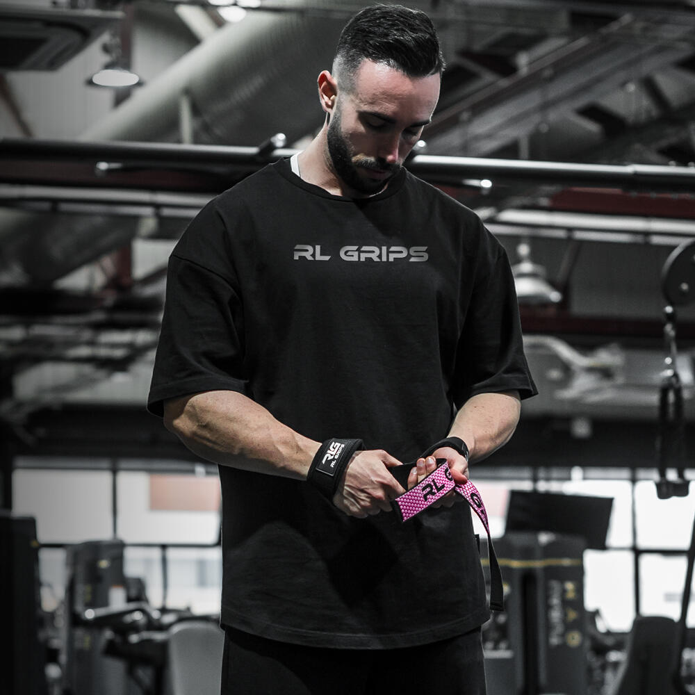 Correias de musculação. Straps de elevação RL GRIPS rosa com grip 3/7