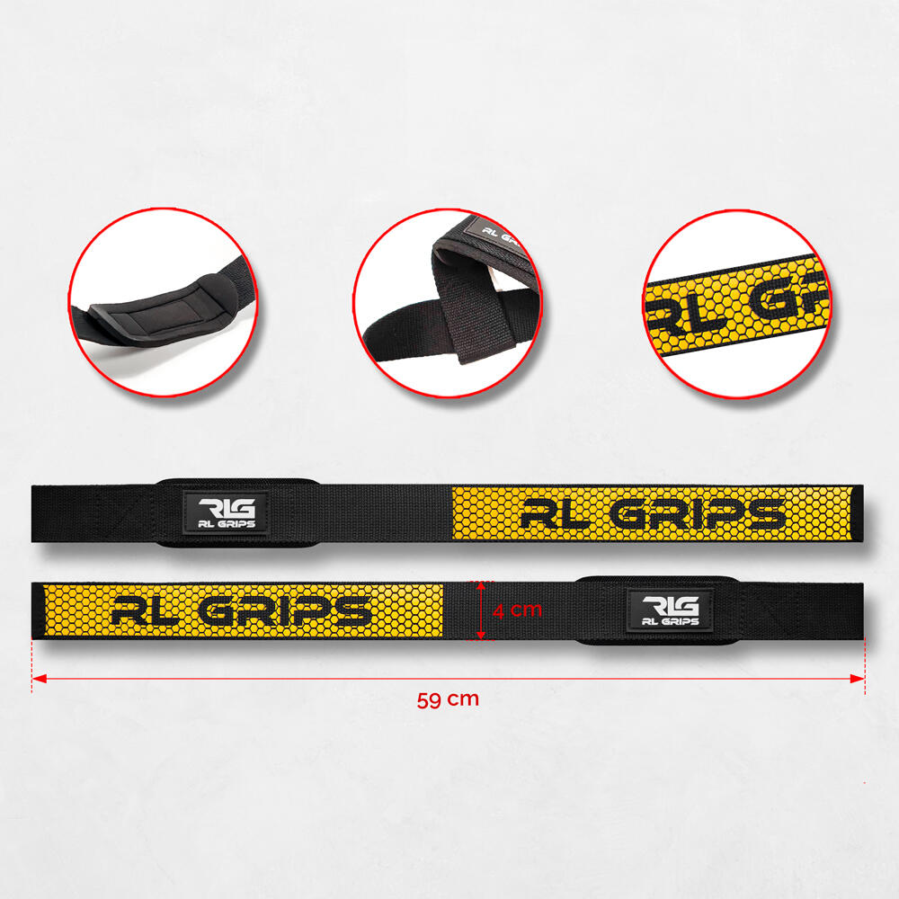 Straps Gym para Levantamiento de Pesas RL GRIPS Amarillo con Grip Antideslizante 4/7