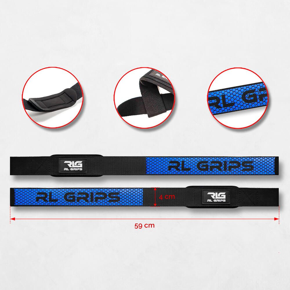 Straps Gym para Levantamiento de Pesas RL GRIPS Azul con Grip Antideslizante 4/7