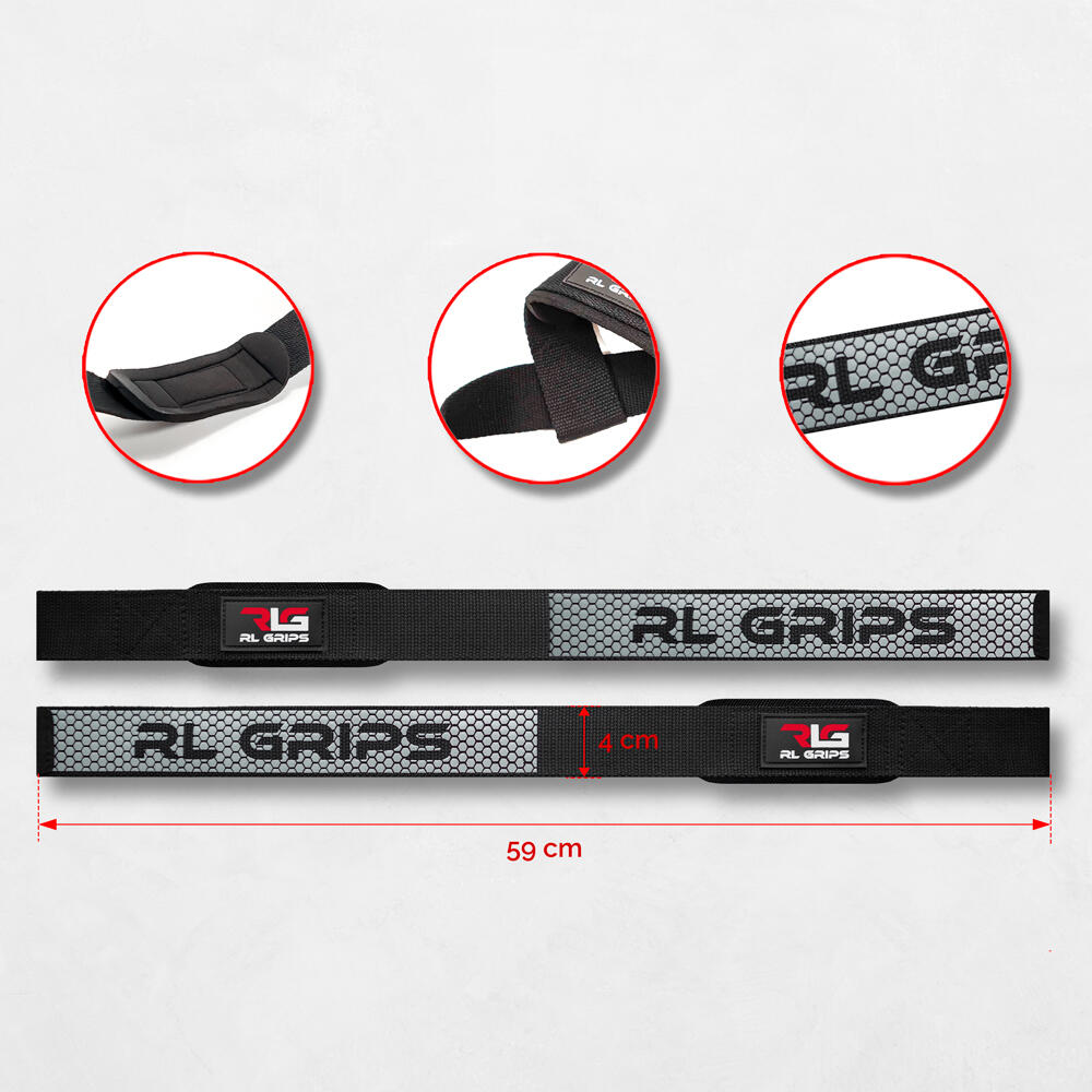 Straps Gym para Levantamiento de Pesas RL GRIPS Gris con Grip Antideslizante 4/7