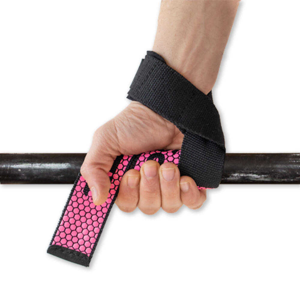 Straps de Musculación + Muñequeras de Gimnasio RL Grips Rosa y Negro 6/7