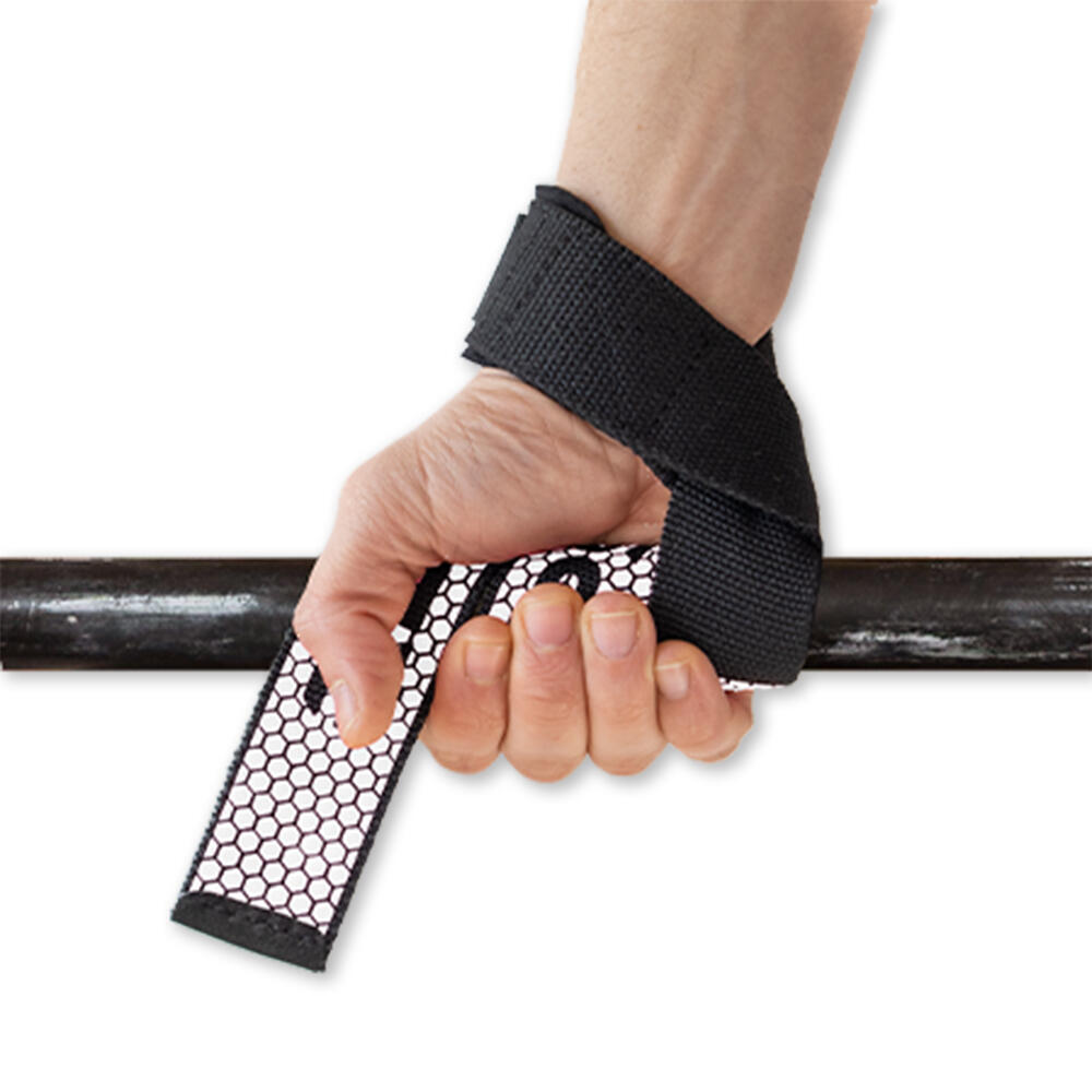 Straps de Musculación + Muñequeras de Gimnasio RL Grips Blanco y Negro 6/7