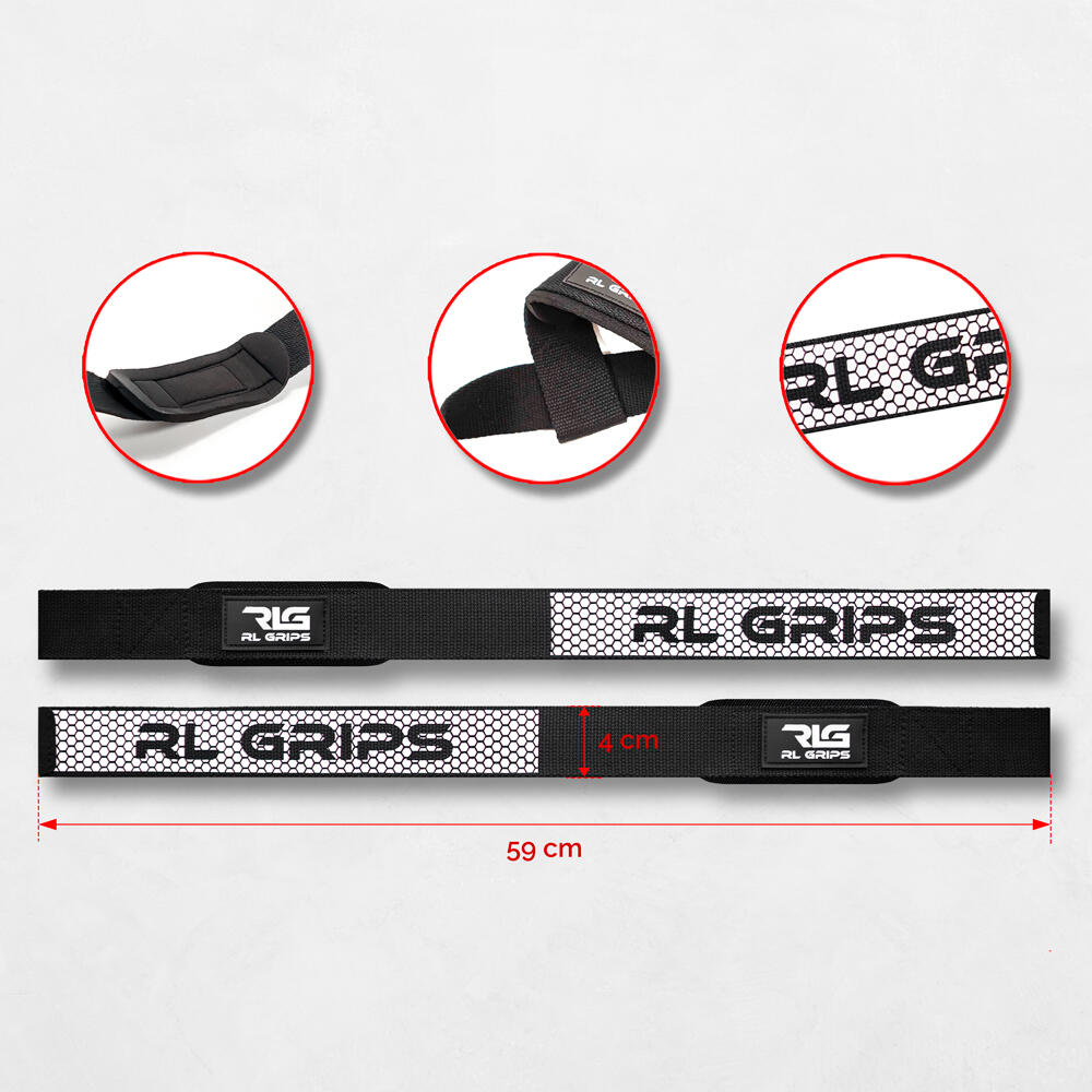 Straps de Musculación + Muñequeras de Gimnasio RL Grips Blanco y Negro 4/7